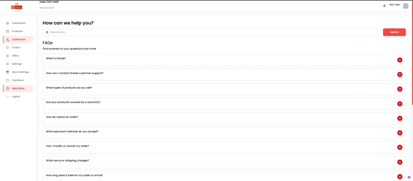 Seller Panel interface